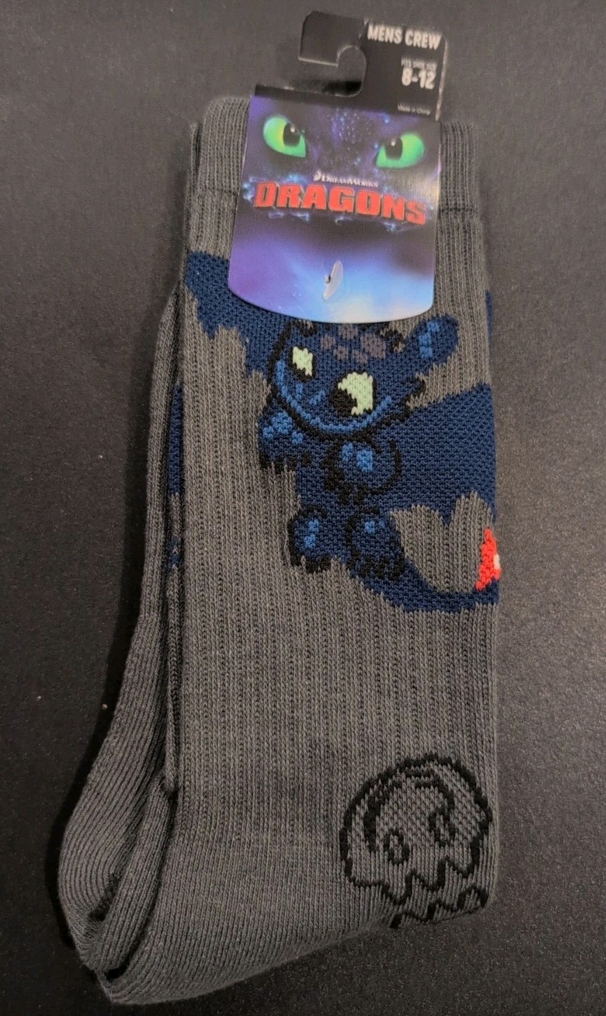DreamWorks How To Train Your Dragon Toothless & Skulls Allover Print Crew Socks