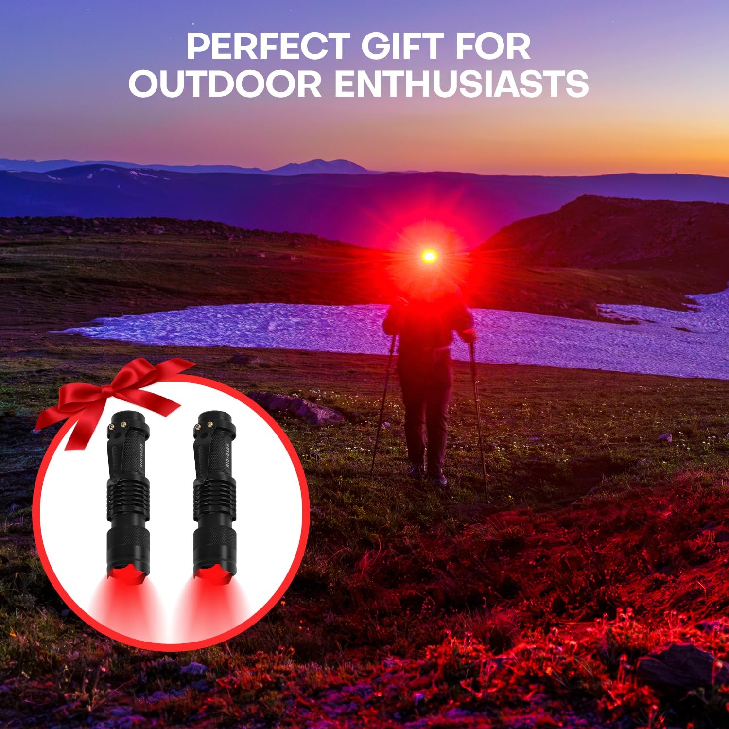 HinsGEAR 2 Pack Red Flashlight LED Single Mode Light 1 2 Pack, Black