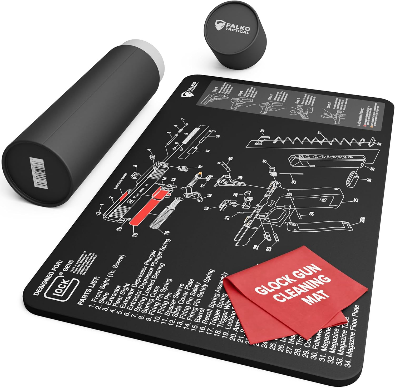 Gun Cleaning Mat for Glock - Double Thickness Gun Mat - HD Exploded Diagram Incl