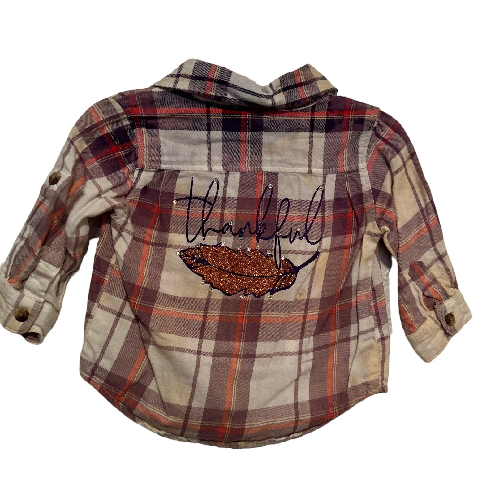 NWT Upcycled Distressed Bleached “Thankful “ Long Sleeve 6 Months