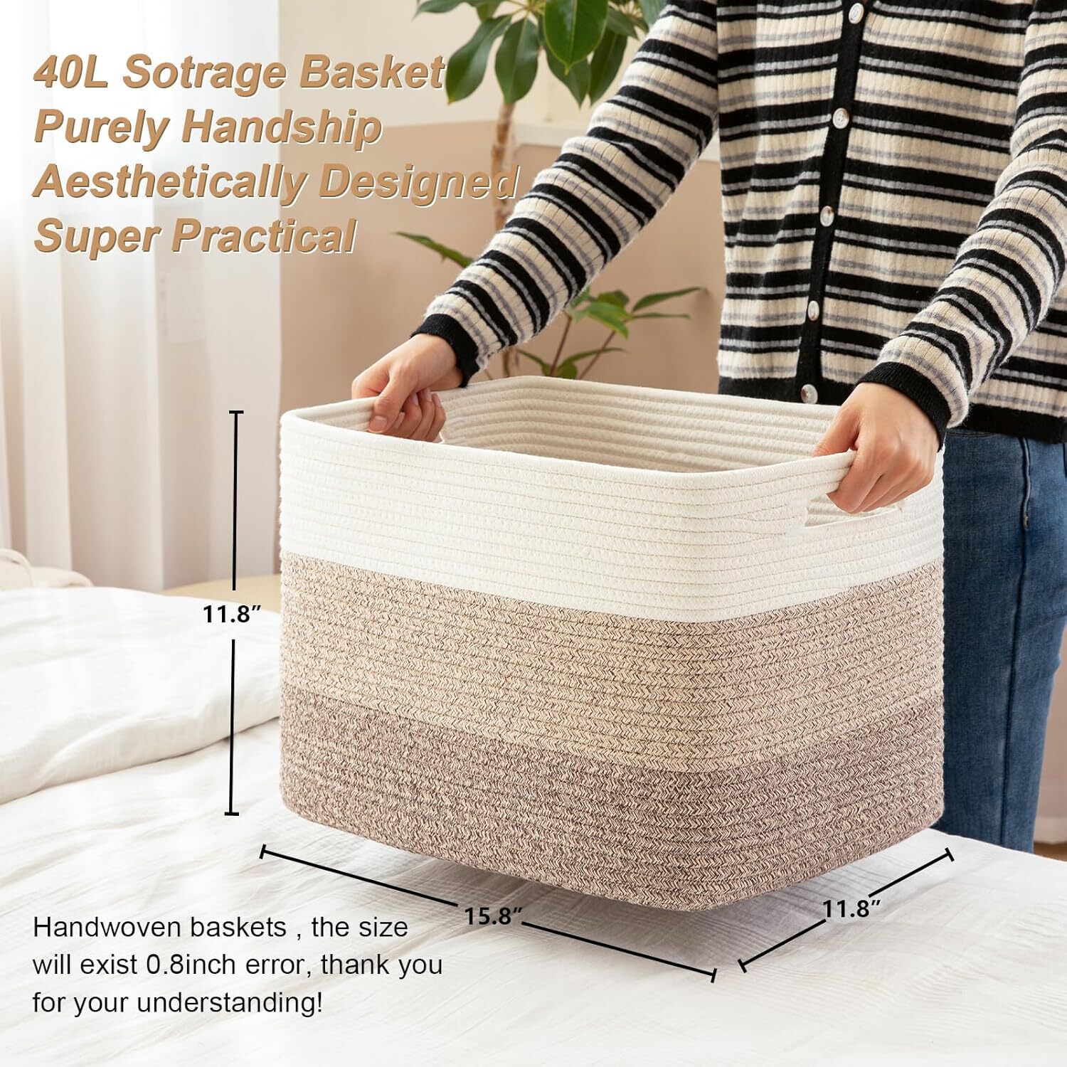 Storage Baskets for Organizing,2 Pack Woven Basket for Storage,Rectangle Baskets