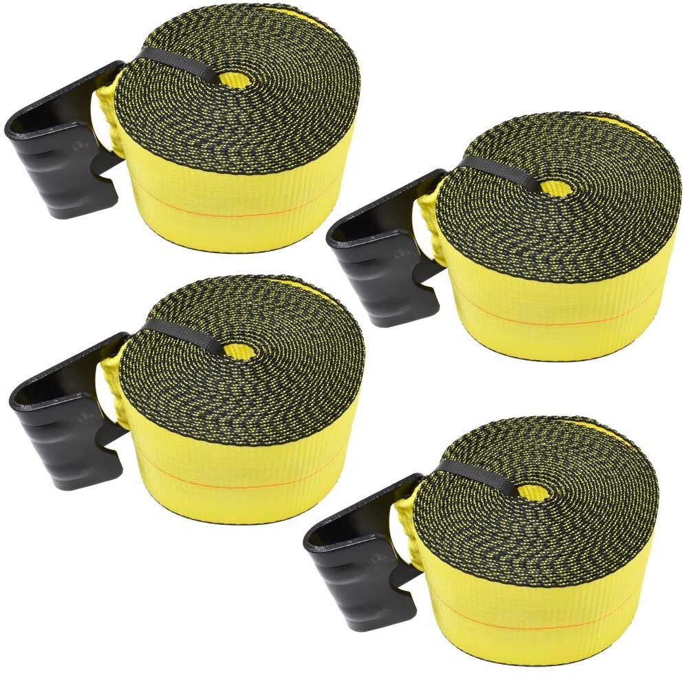 (4) 4" X 30' Winch Straps With Flat Hooks - 5,400 lb Working Load Limit