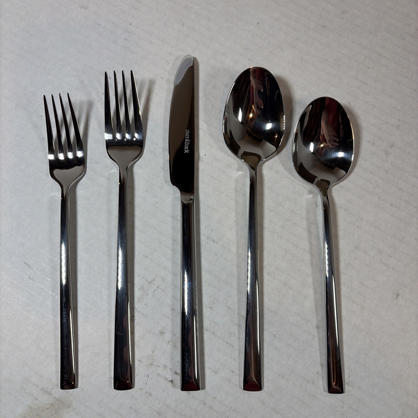 over&back 20pc Modern Flatware Set Mirrored Stainless: 18/8 Steel
