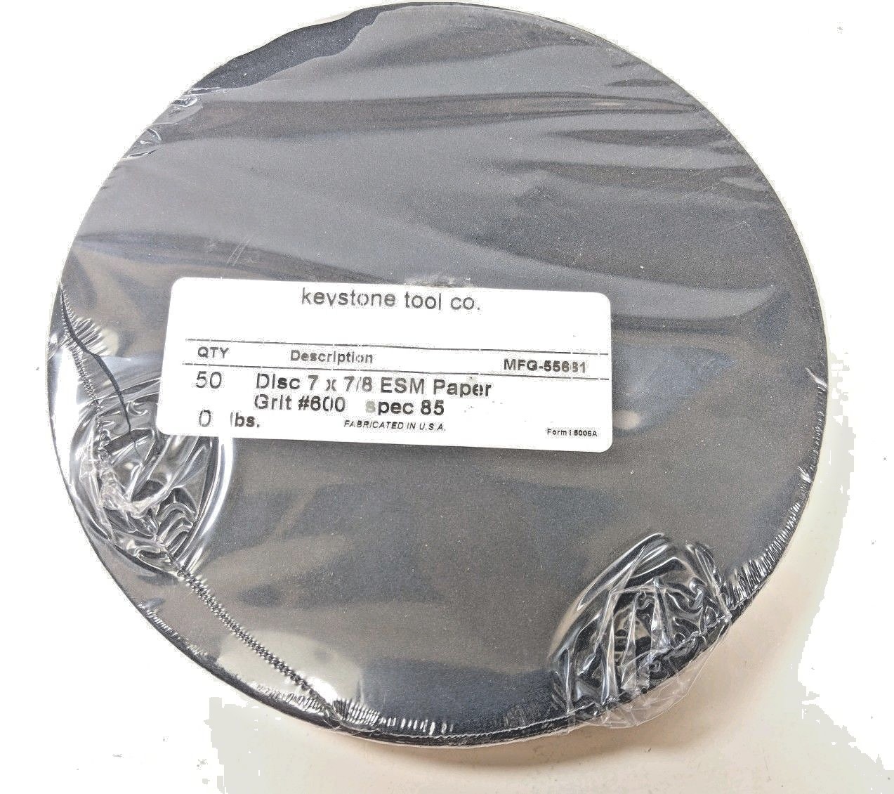 SANDPAPER Disc 600 Grit  7" x 7/8" Hole  50 Piece Pack  (pap1)