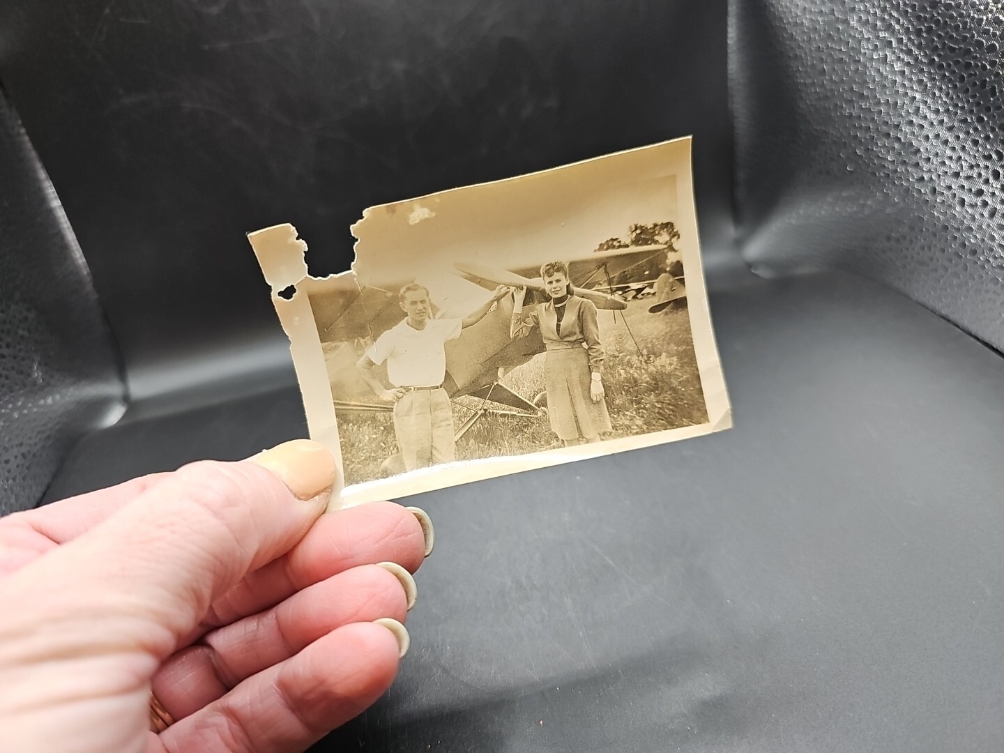 snap shot photo vintage air plane woman lady wood propeller 3-1/2 x 2-1/2