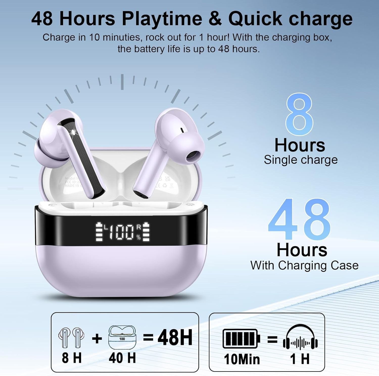 Wireless Earbuds, Bluetooth 5.4 Headphones with HIFI Stereo (for Android iOS)