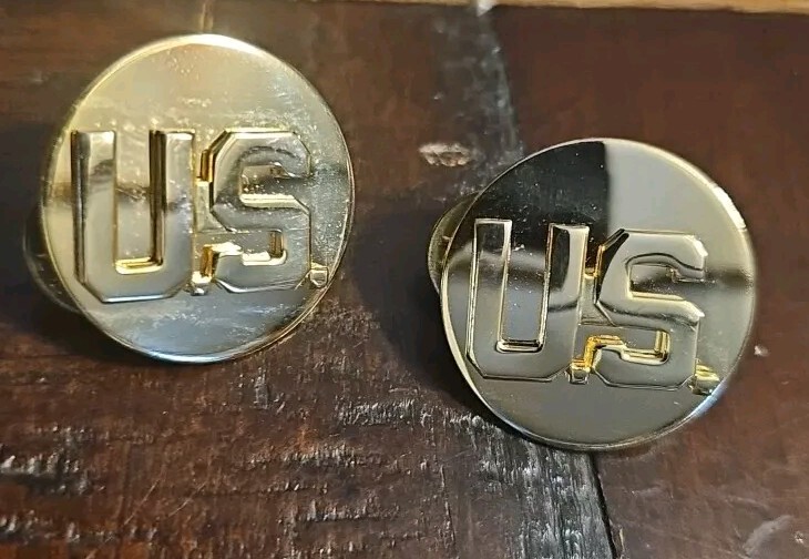 Pair Military U.S. CollaLapel or Hat Pin Brass 2 Pronged Pin Goldtone Brass