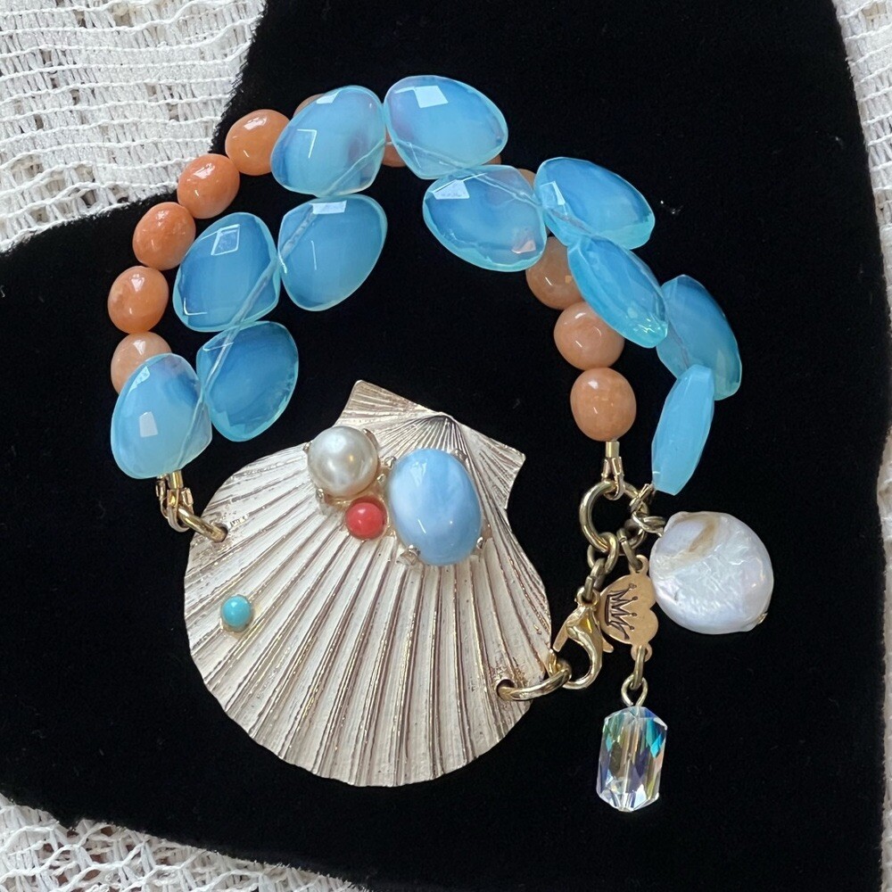 Adorned Crown Assemblage beaches & butterflies double strand shell bracelet