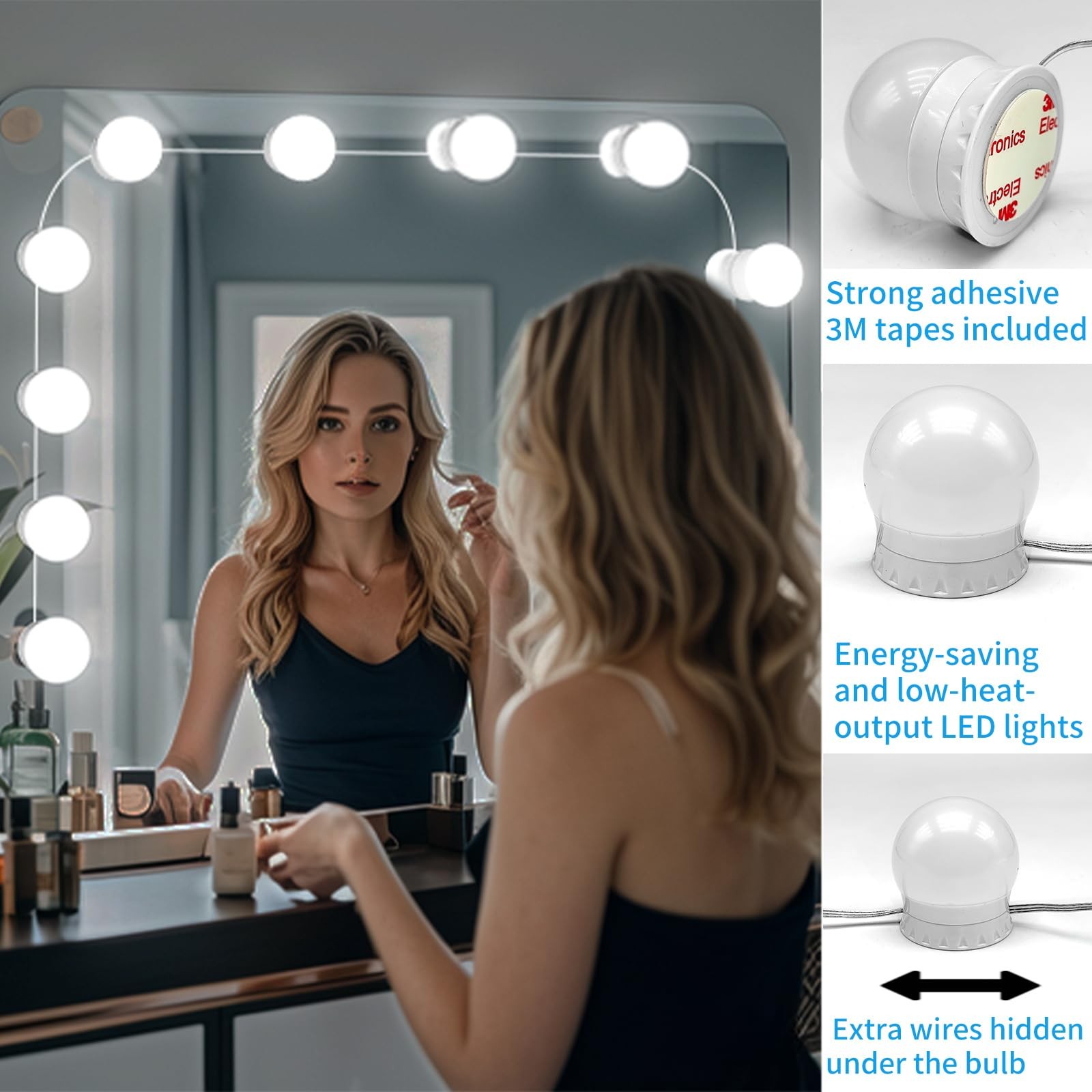 Mirror Vanity Lights 12 Dimmable Bulbs 3000K-6500K USB Powered LED Adjustable