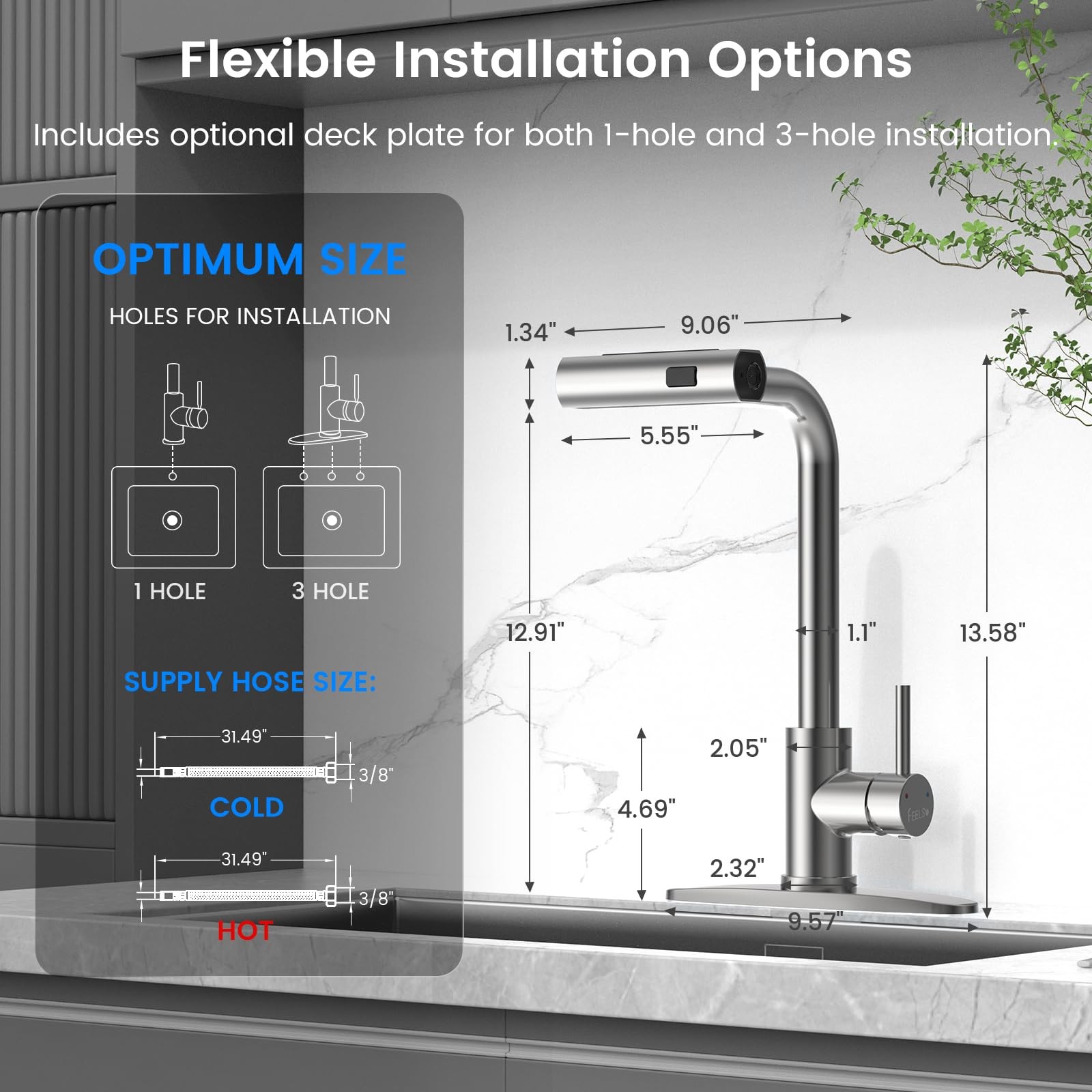 Kitchen Faucet Brushed Nickel 4-Mode Pull Down Sprayer - High Pressure Cleaning