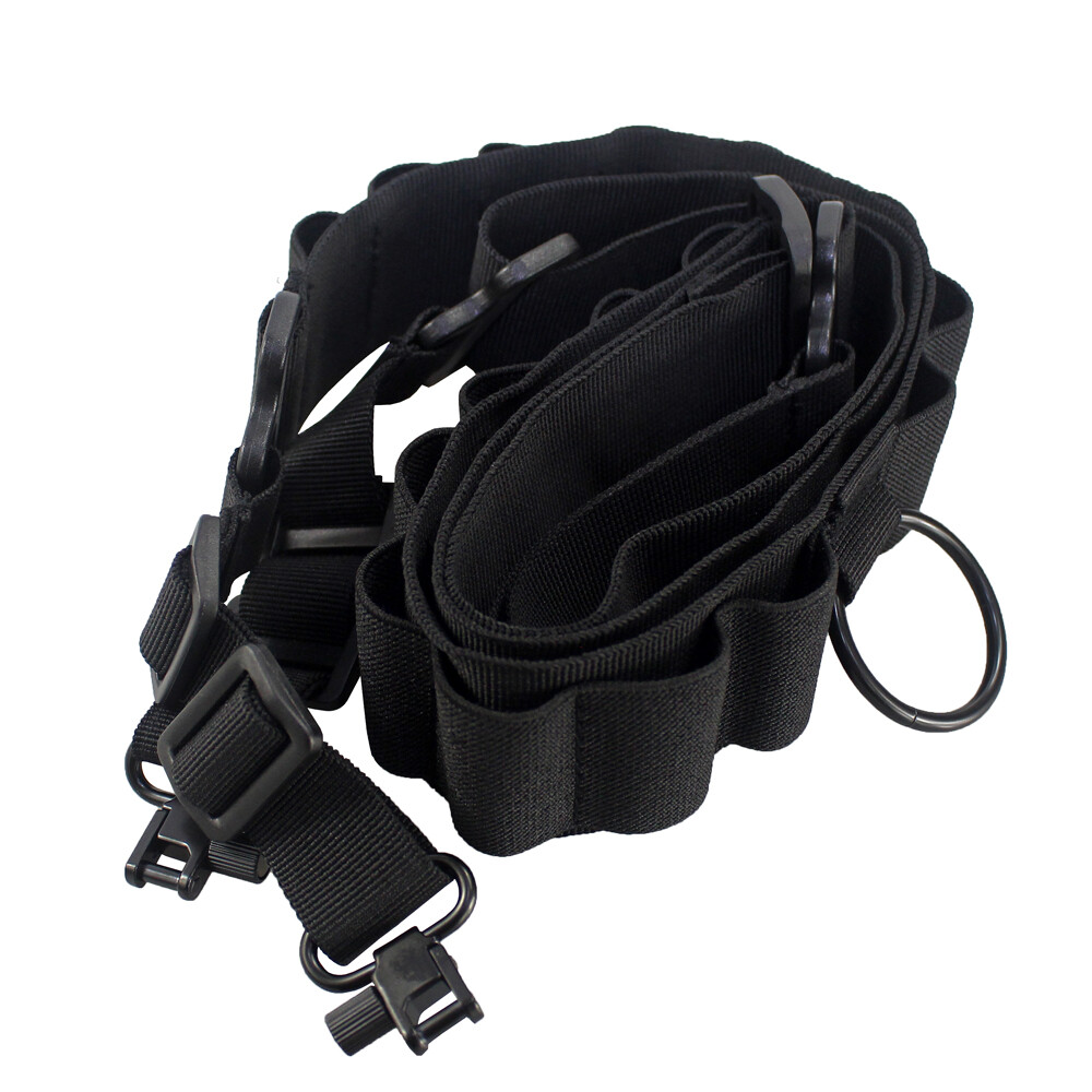 2 Point Non-Slip Adjustable Ammo Sling Shotgun Sling with 16 Shell Holder-Black