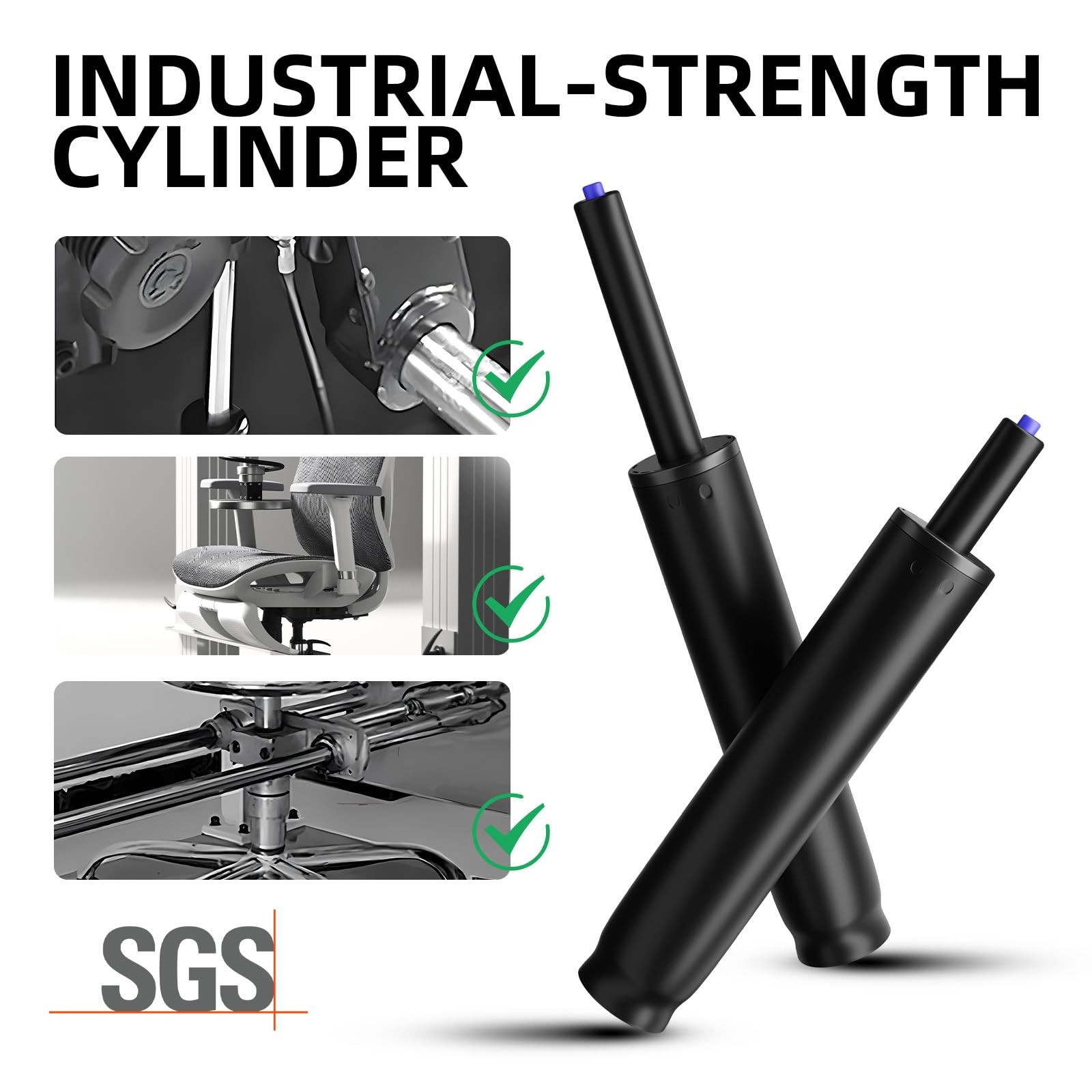 Sytopia 11.5 Inch to 17.5 Office Chair Cylinder 6'' Travel Length, Black