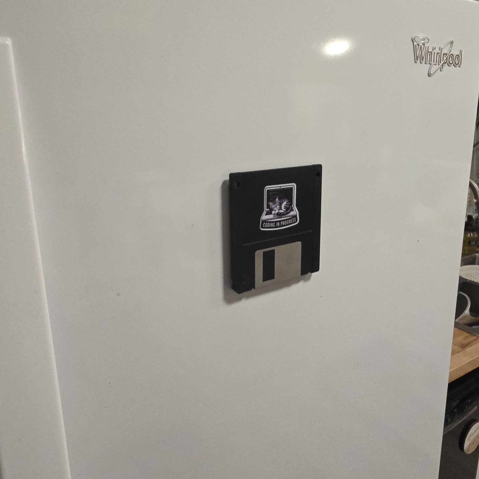 Floppy Disk Fridge Magnet w/ Coding Sticker Fun Retro Office & Fridge Tech Decor