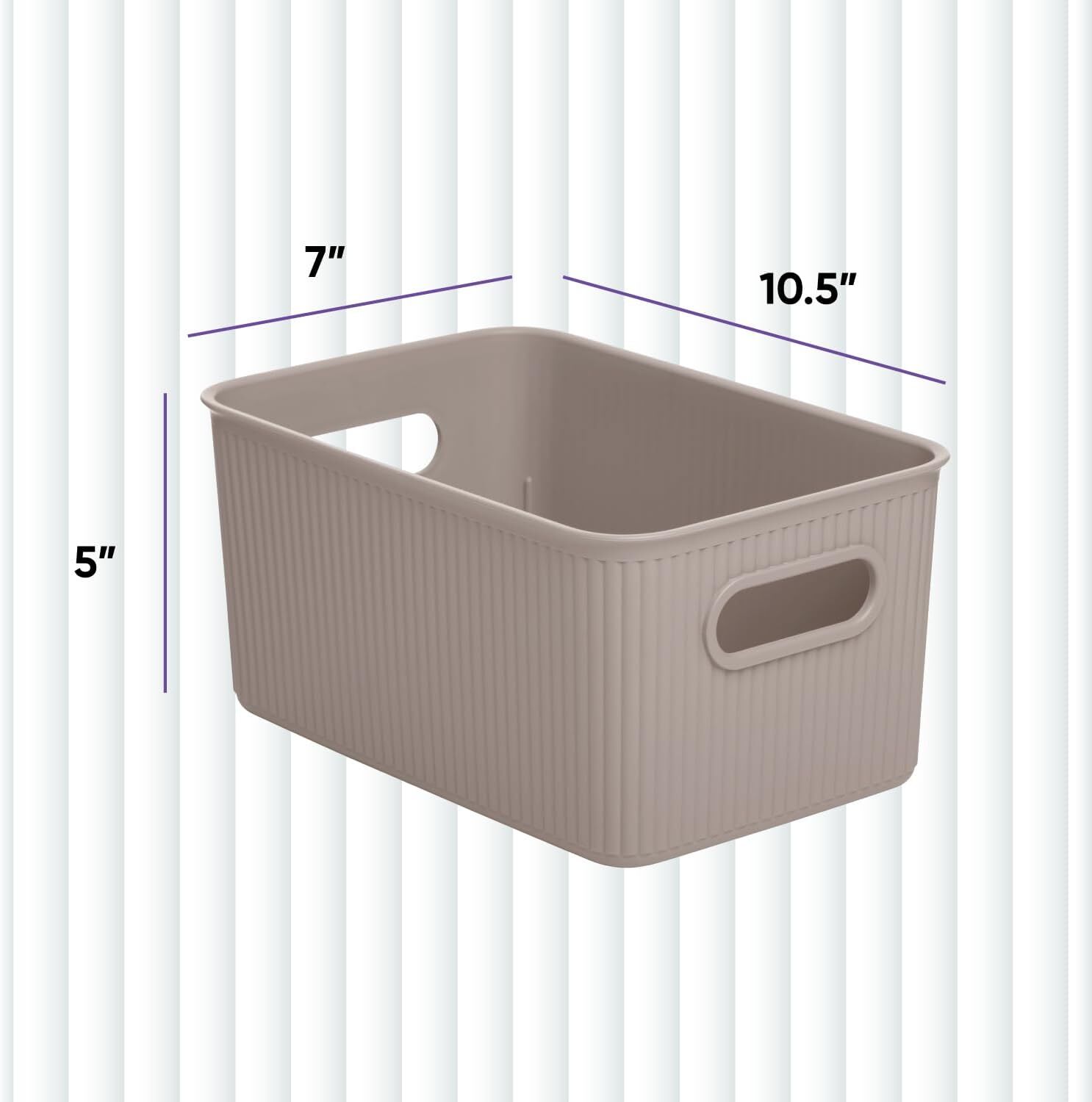 Superio 5L Small Ribbed Storage Bin- Plastic Storage Bin (2 Pack, Taupe)