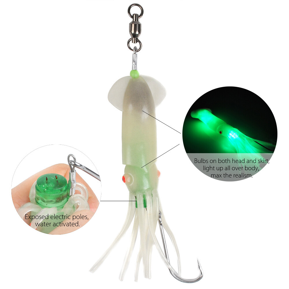 Dr.Fish Saltwater LED Fishing Lures Lighted Squid Baits Deep Drop Tuna Lead Rig