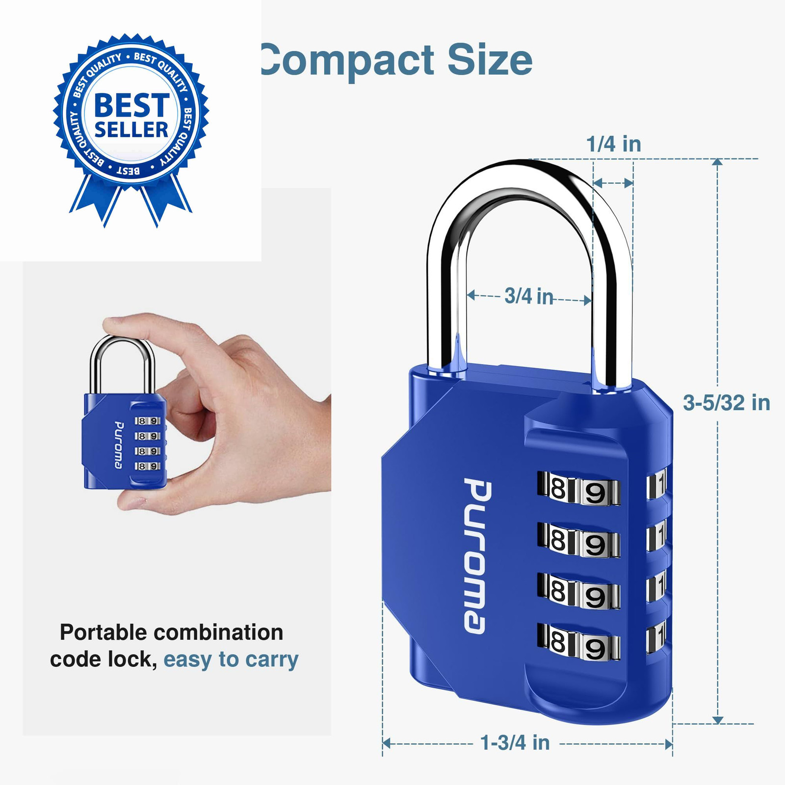 Puroma 1 Pack Combination Lock for Locker 4 Digit Outdoor Medium, Blue