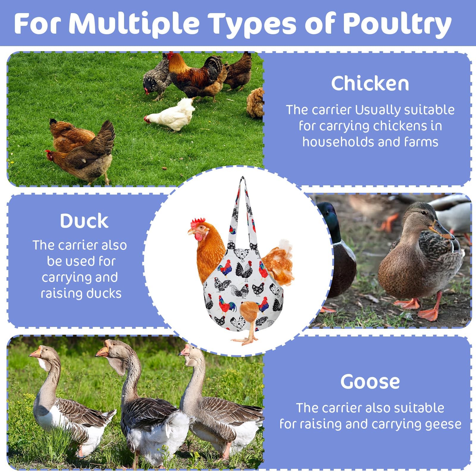 Chicken Holder Bag, Poultry Carrier Sling with Handle, Medium, White