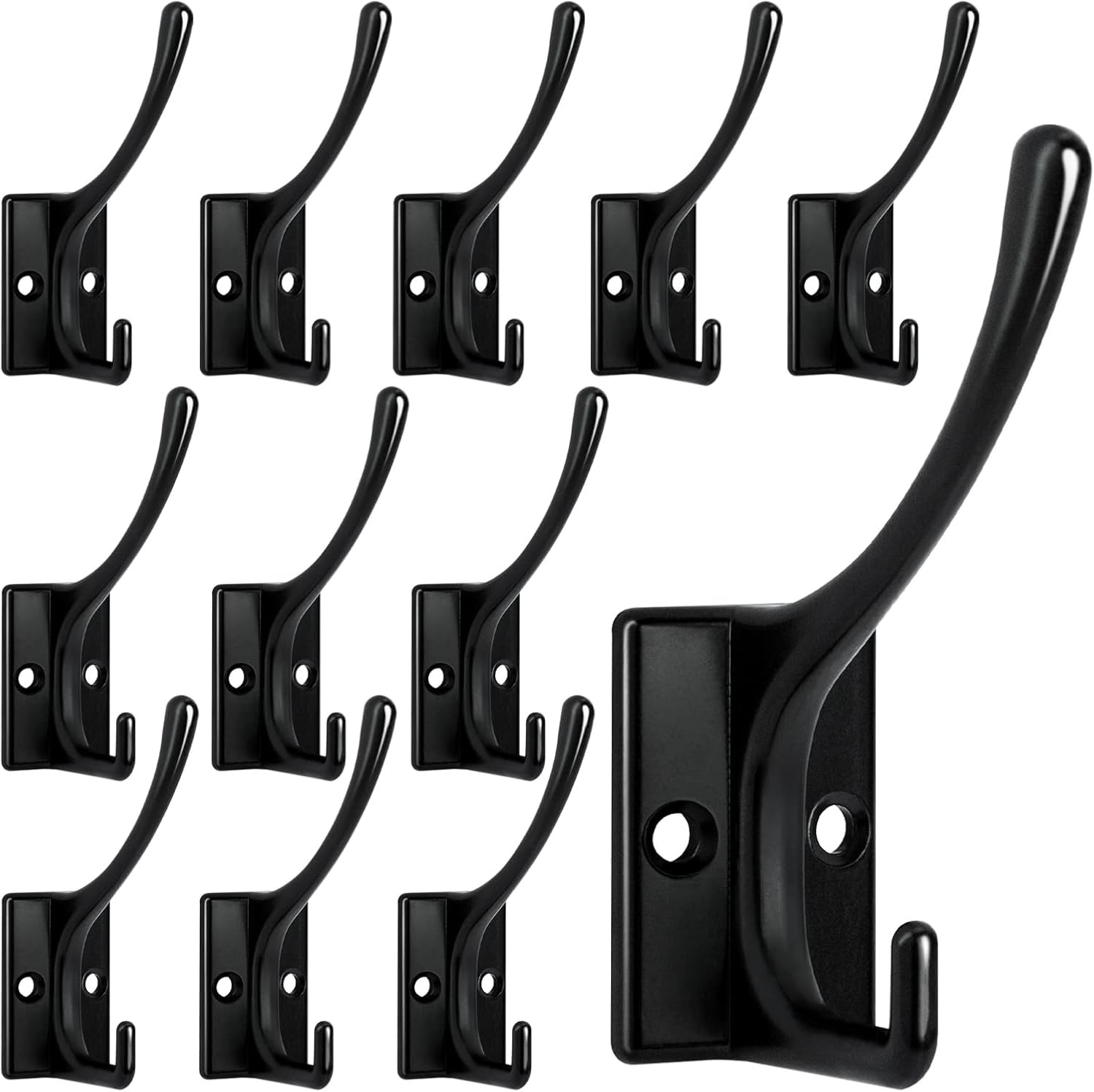 Homanu 12 Pack Heavy Duty Wall Hooks Double Coat Hooks Black Rustproof