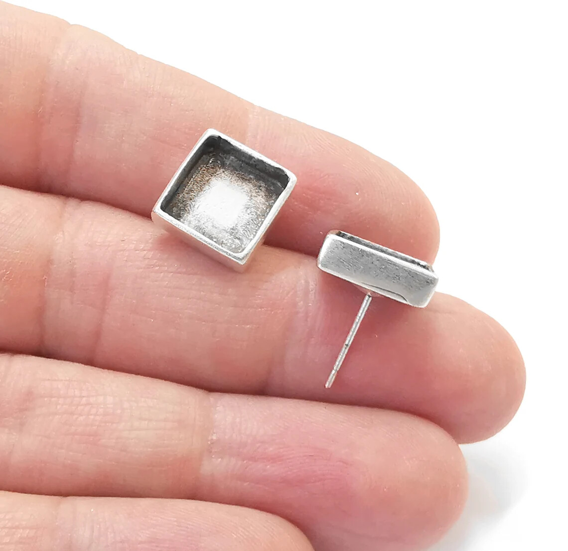 Square Earring Set Base Wire Antique Silver Plated Brass (11mm) G27042