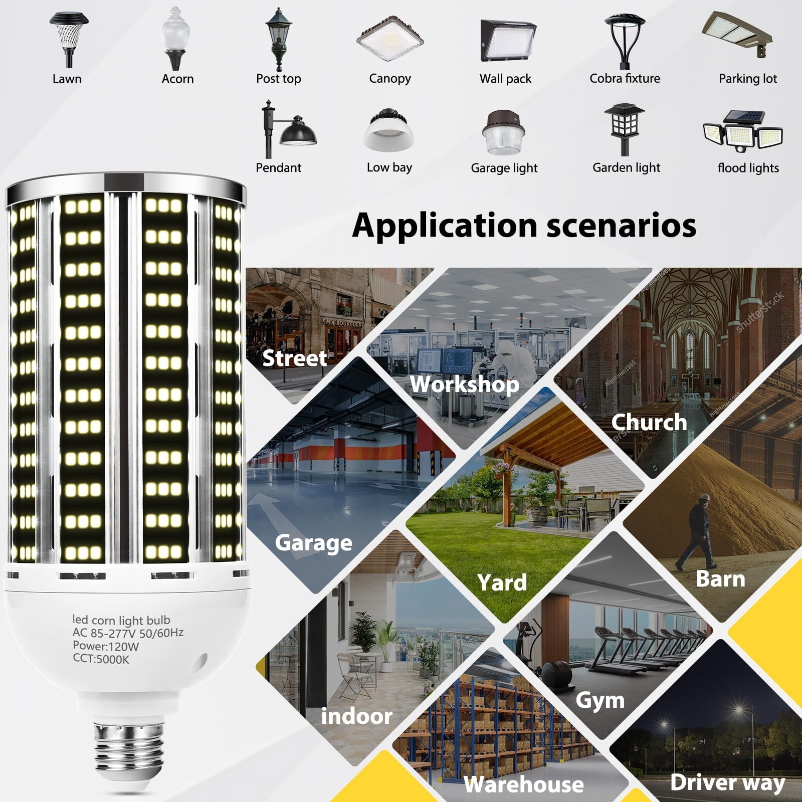 120W 2 pack LED Corn Light Bulb(1200W Equivalent ) ,Commercial Grade DayLight...