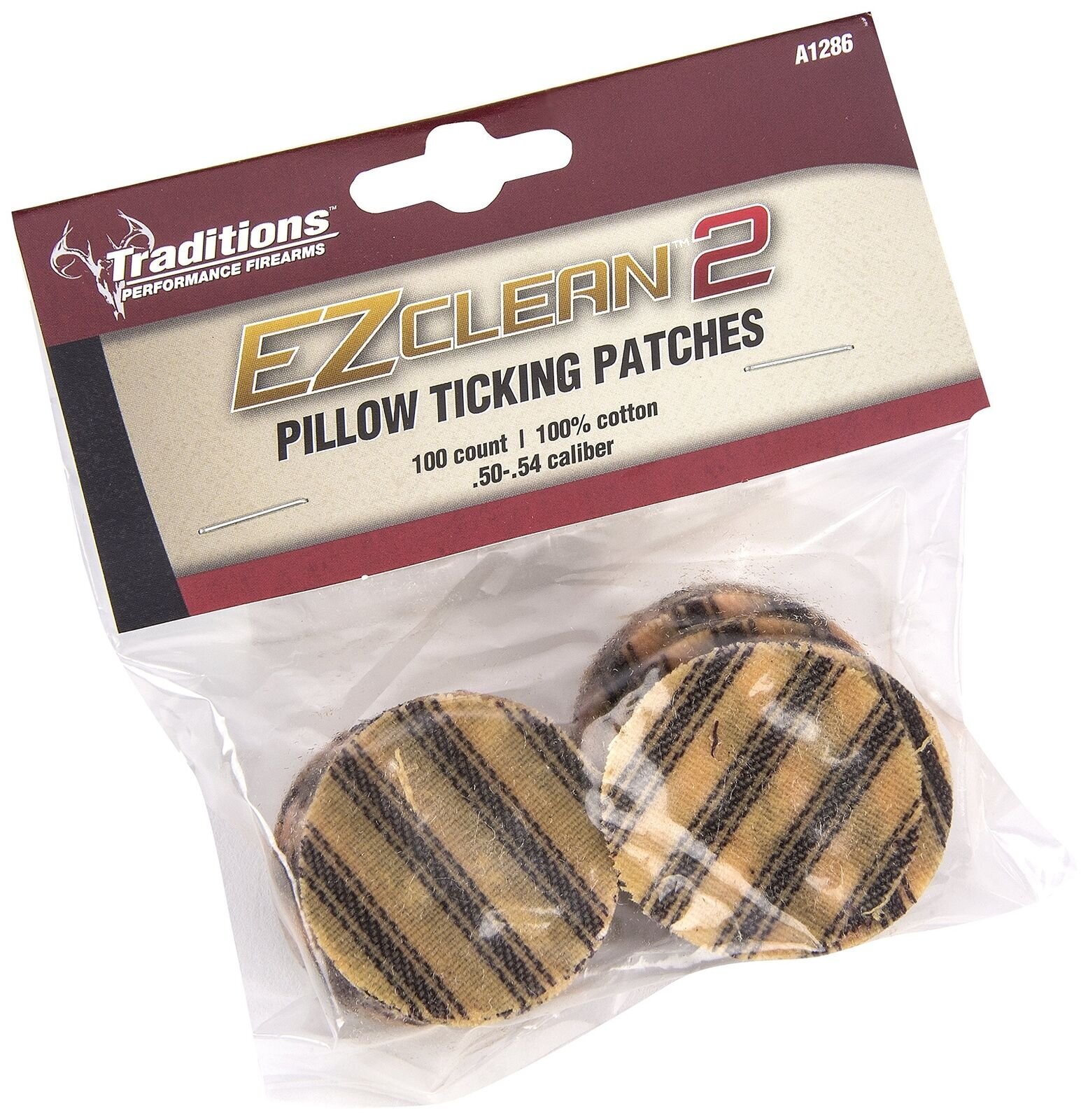 Traditions A1286 EZ Clean 2 Pillow Ticking Patches .50-.54 Cal Cotton 100 Pack