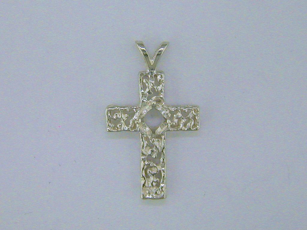 Round Freeform Birthstone Cross Pendant Setting Sterling Silver