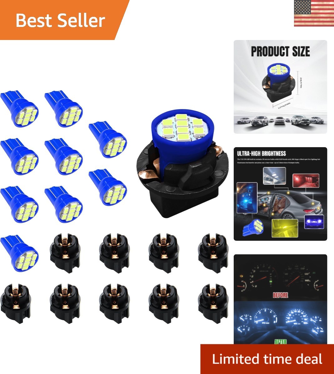 10PCS T10 194 168 LED Dash Instrument Light Bulbs with Twist Lock Socket, Bright