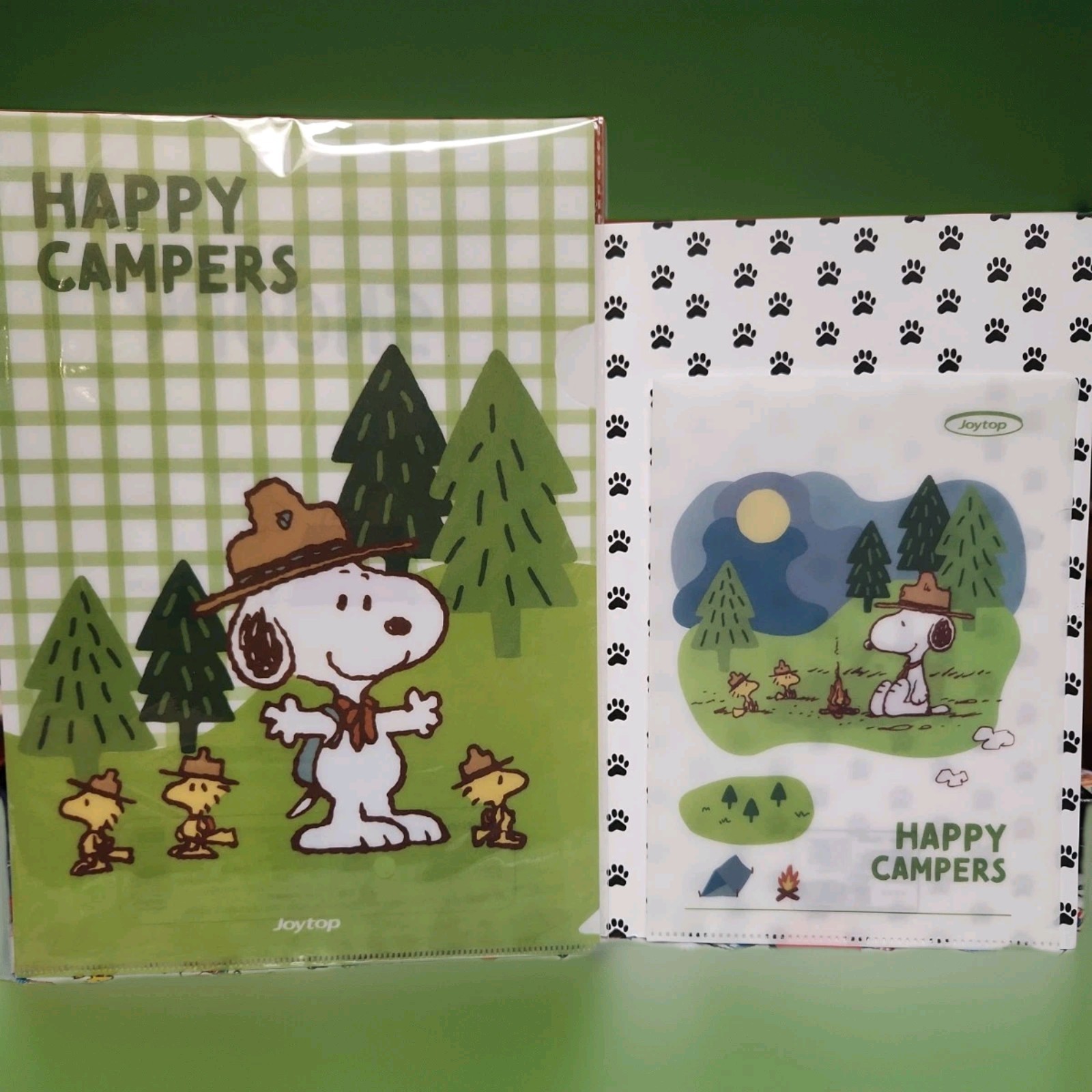 Peanuts Snoopy Beagle Scout 2 Plastic Pocket Folder Set Lg 12x8.5 Small 8.75x6.5
