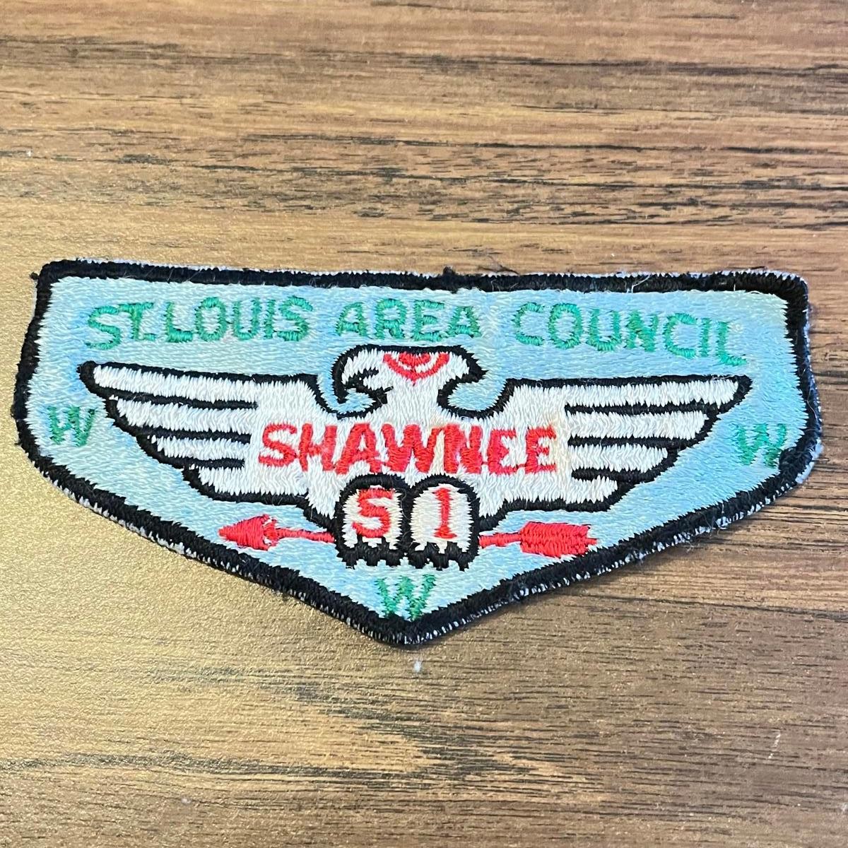 Vintage 1970s Shawnee Lodge 51 Order of the Arrow Flap Patch St. Louis Council