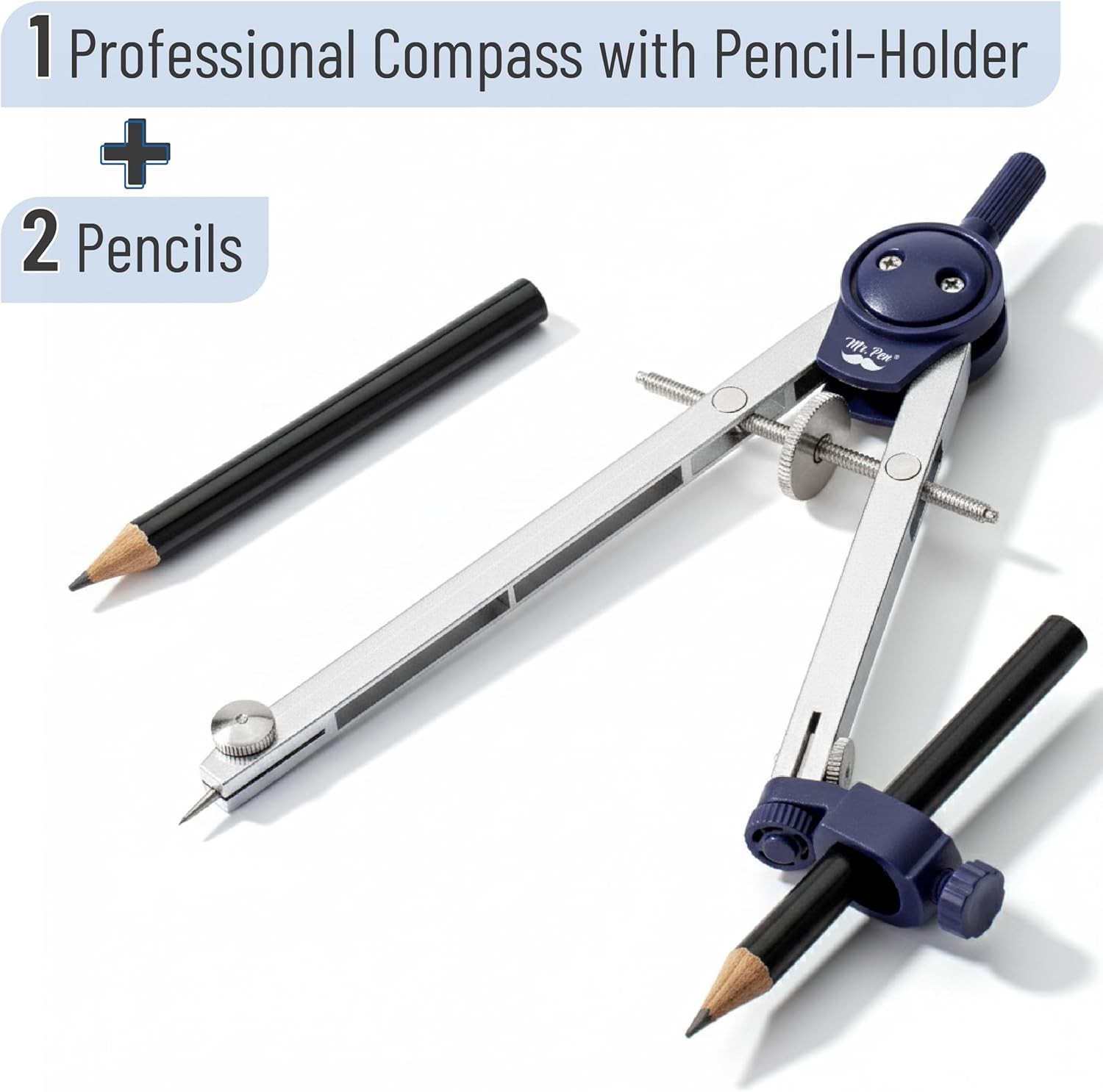 Mr. Pen- Compass for Geometry, with Pencil, Drawing Silver