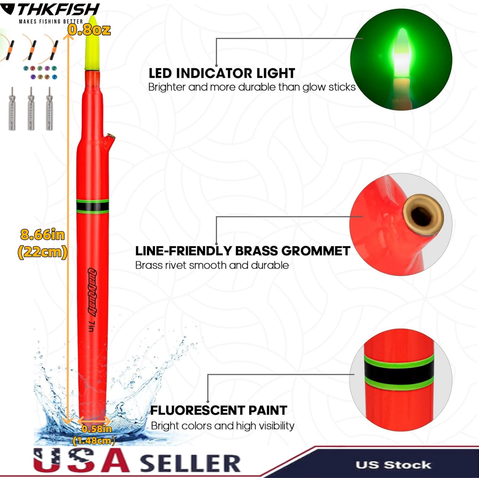 7in Lighted Fishing Floats for Catfish Fishing Pole Floats Glow in Dark Bobber