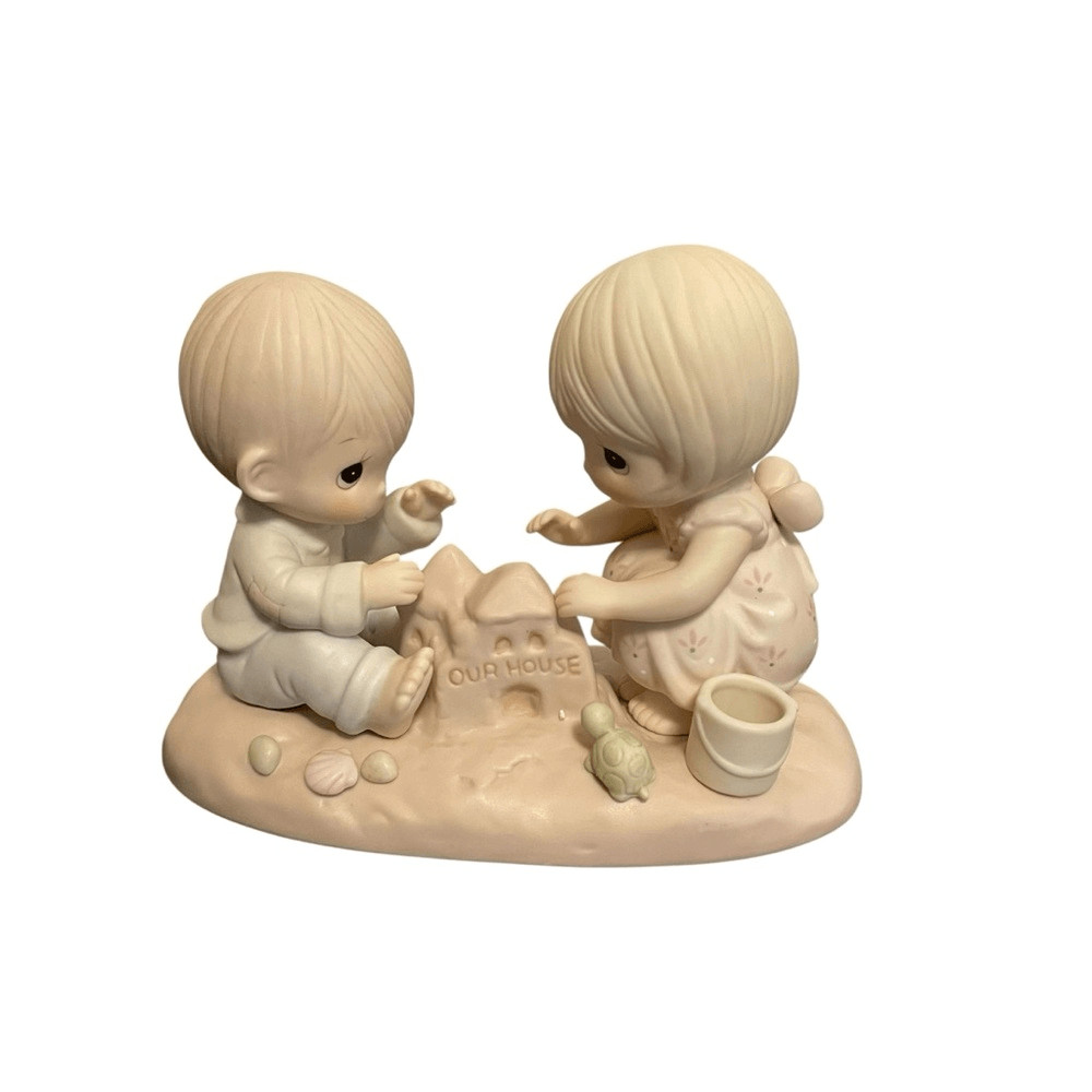 Precious Moments 12319 "God Bless Our Home" Boy Girl Porcelain Figurine Vintage