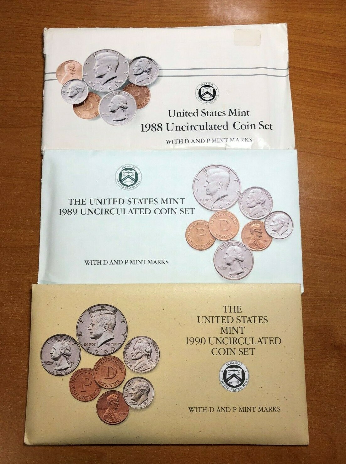 1988,1989,& 1990 PD Uncirculated Sets in Sealed Cello - OGP & Envelopes -30 Coin