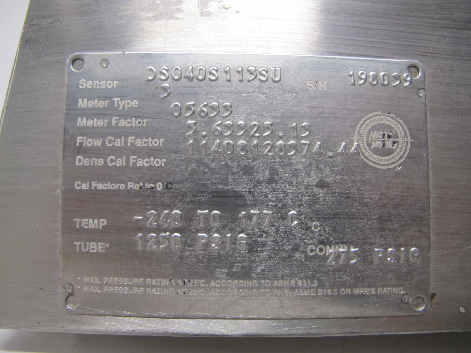 Micro Motion DS040S113SU 0.5" Mass Flow Sensor DS040S-113SU 1/2"