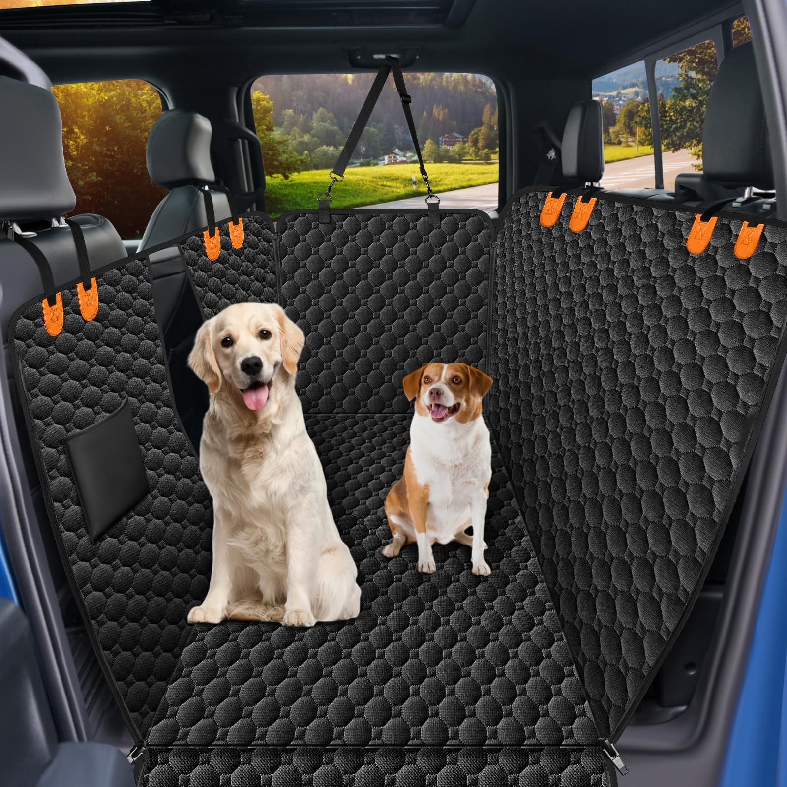 Mancro Floor Dog Hammock for Truck with Flip Up Rear Seats, Waterproof Dog Ba...
