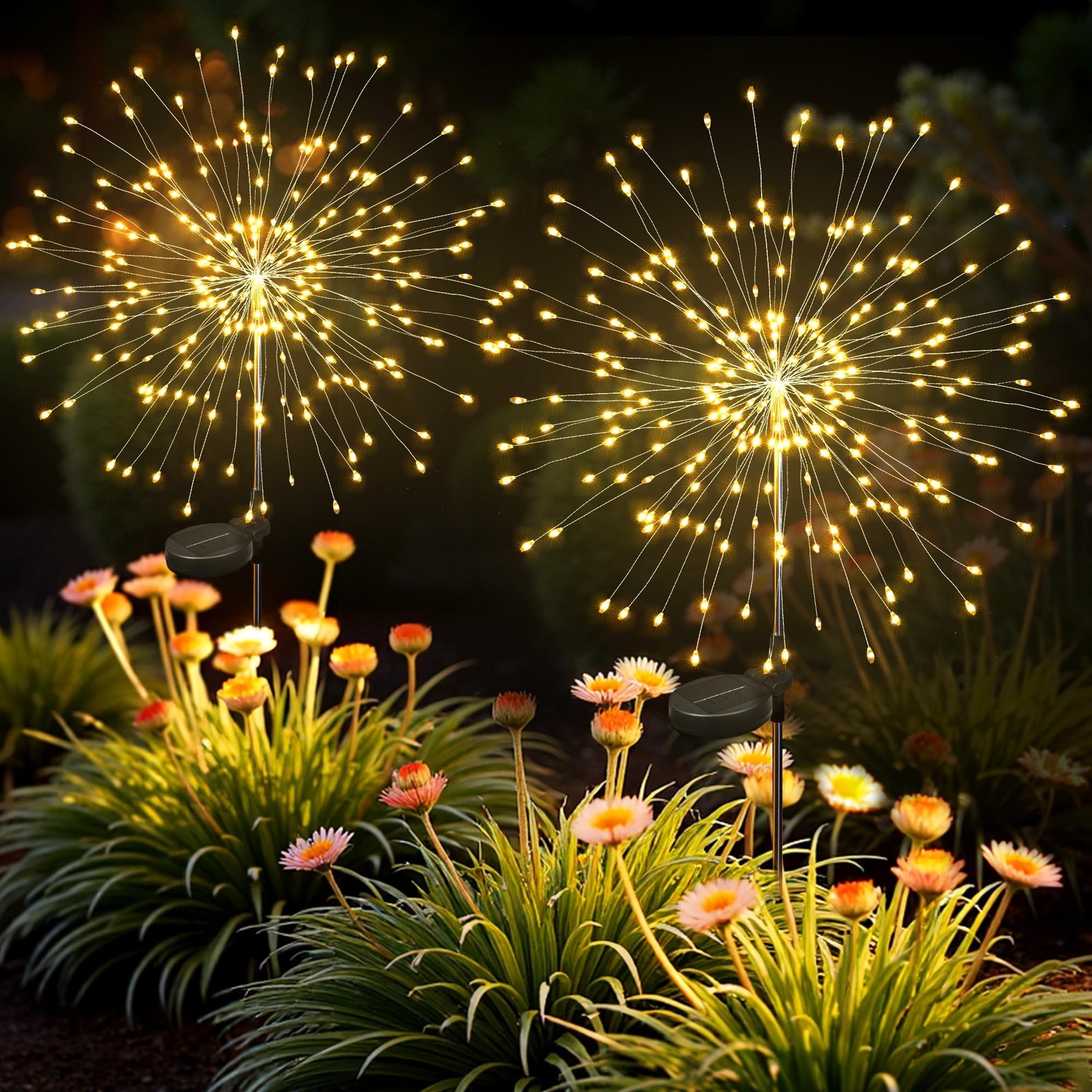 SUNCKET Solar Lights Outdoor, 120LED 2pack Fairy Garden 2 Pack, Warm-White