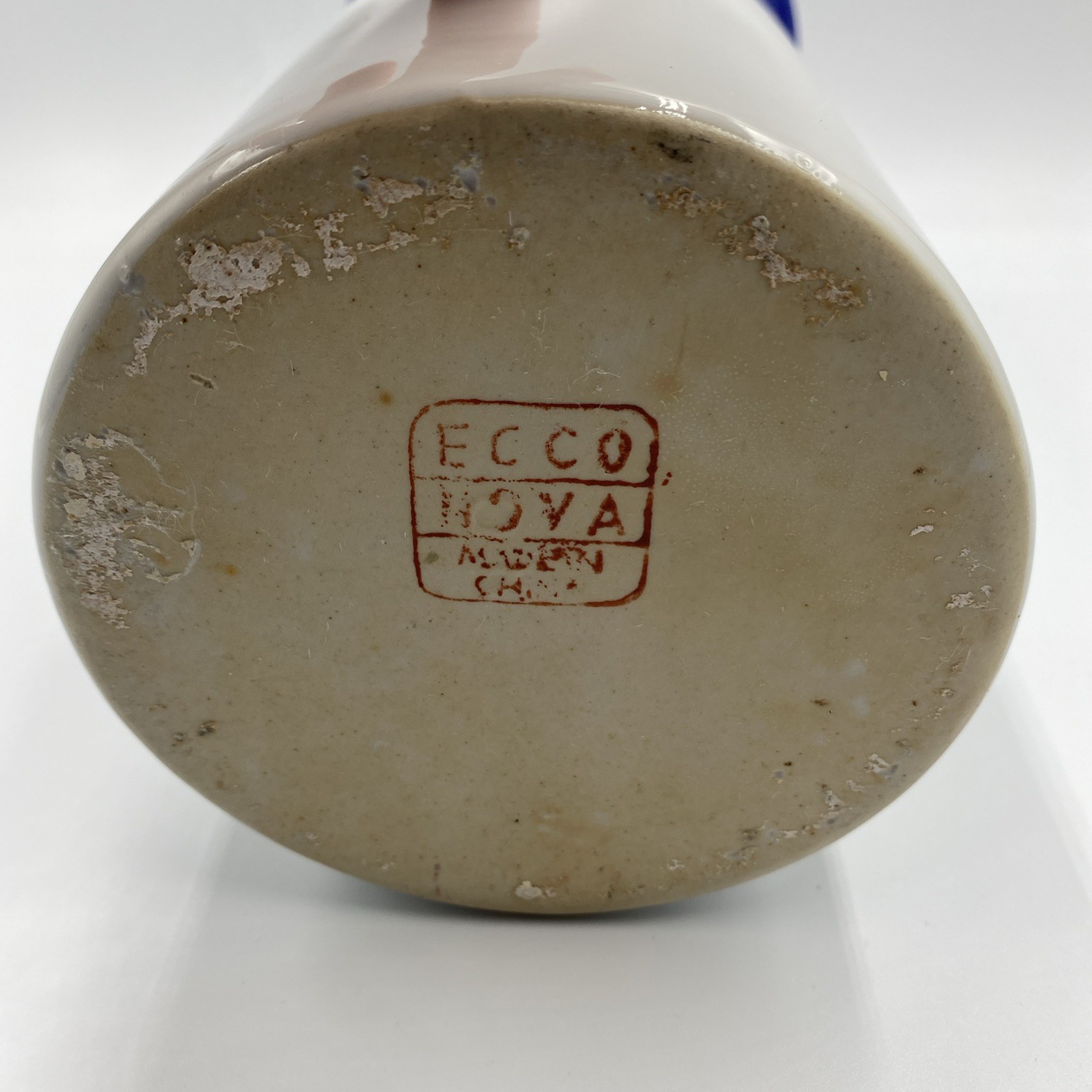 Vintage Ecco Nova Spanish Pottery Wine Chiller Blue Gold Geometric Border Design