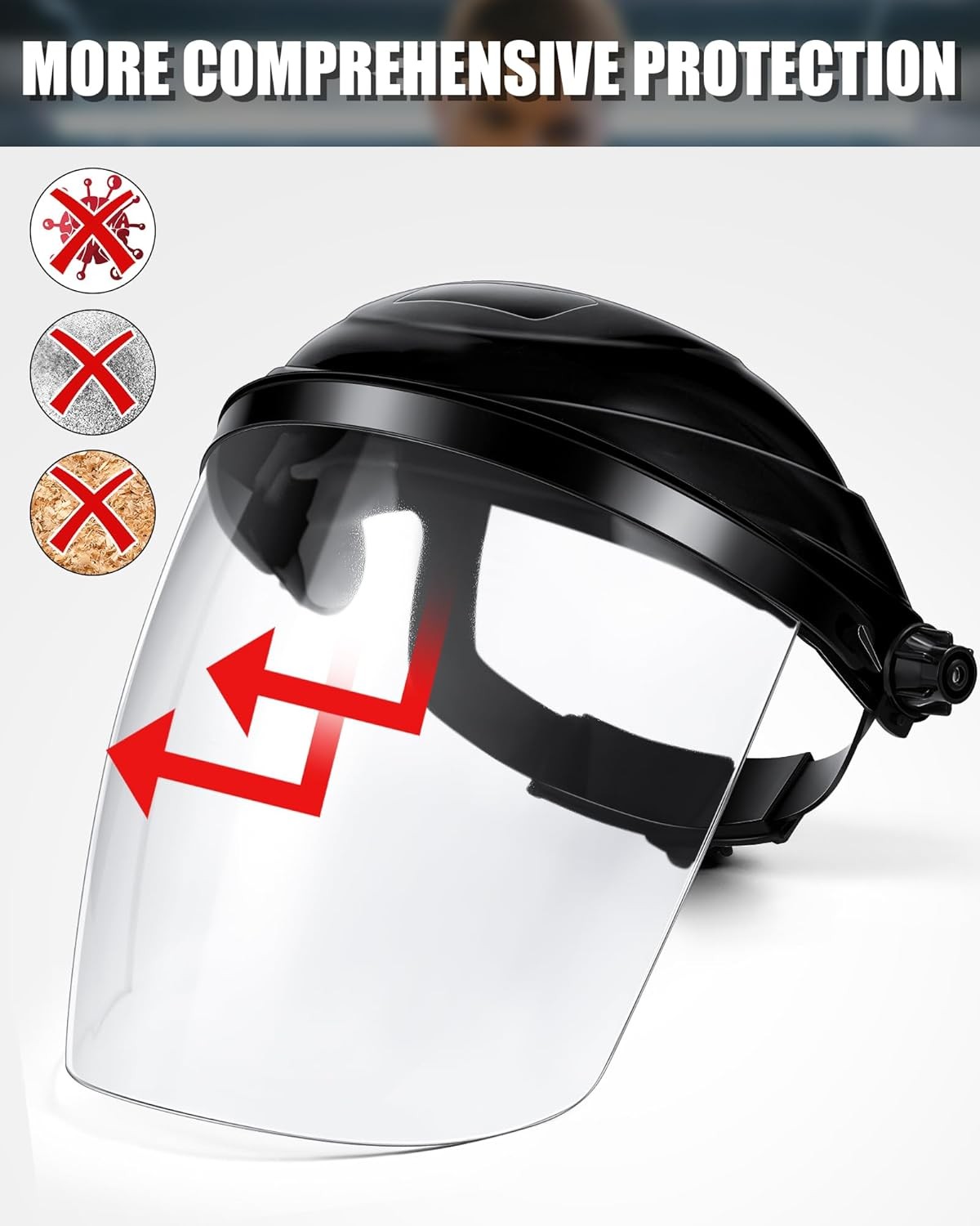 Safety Face Shield 4 Pcs Clear Adjustable Lightweight Impact Resistant Grinding