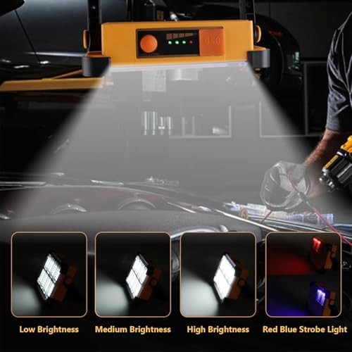 2 Pack 120W Solar Rechargeable Work Light, 144 LED 10000LM Yellow 2 Pack