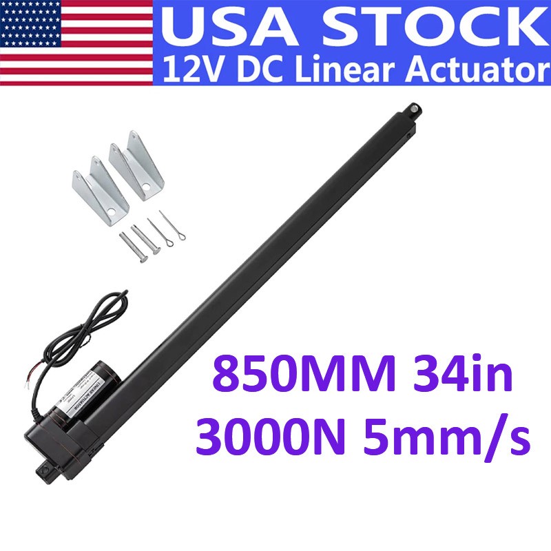 34Inch 850MM High Speed5mm/s Linear Actuator Motor 3000N DC12V Mounting Brackets