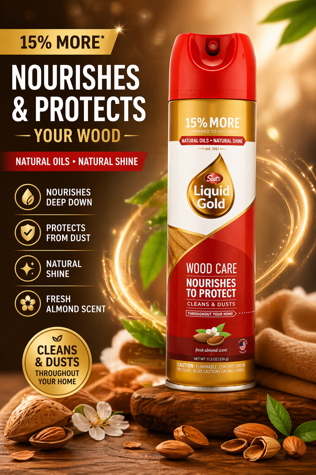 Scott's Liquid Gold Aerosol Spray Wood Care Furniture Polish and Cleaner 10 oz
