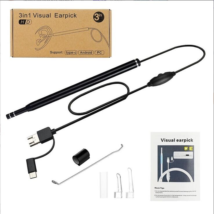 LED Ear Endoscope HD Otoscope Ear Wax Cleaning  Camera Tool Cleaner Removal Kit