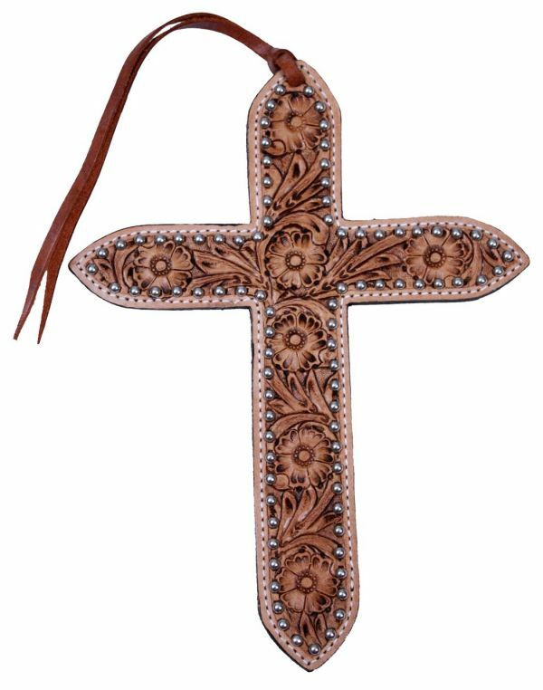 Showman Large Floral Tie On Cross With Silver Beads