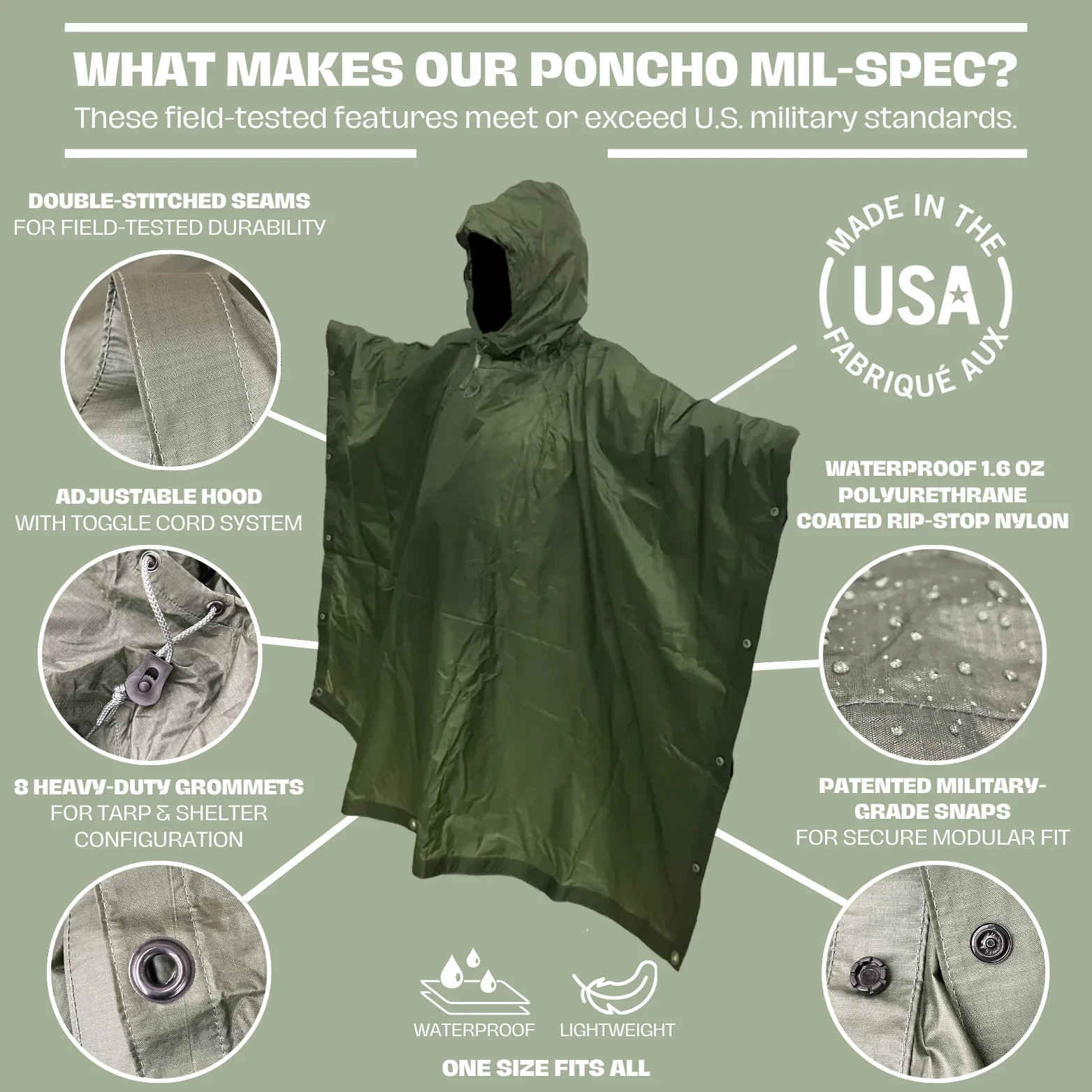 Green Military Poncho ORC Industries Mil-Spec
