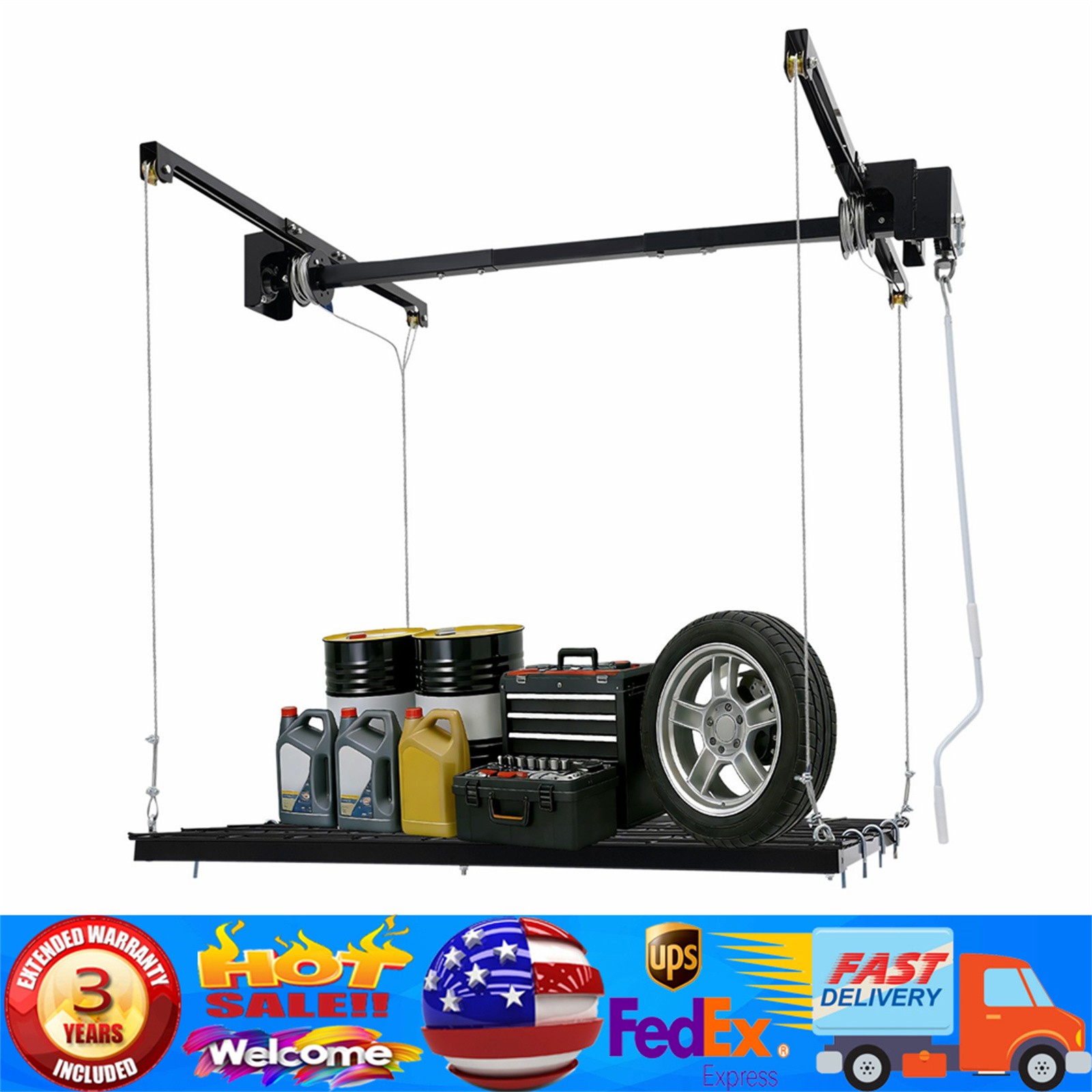 Overhead Garage Lifting Storage Rack, Garage Storage Rack, Adjustable Height Gar