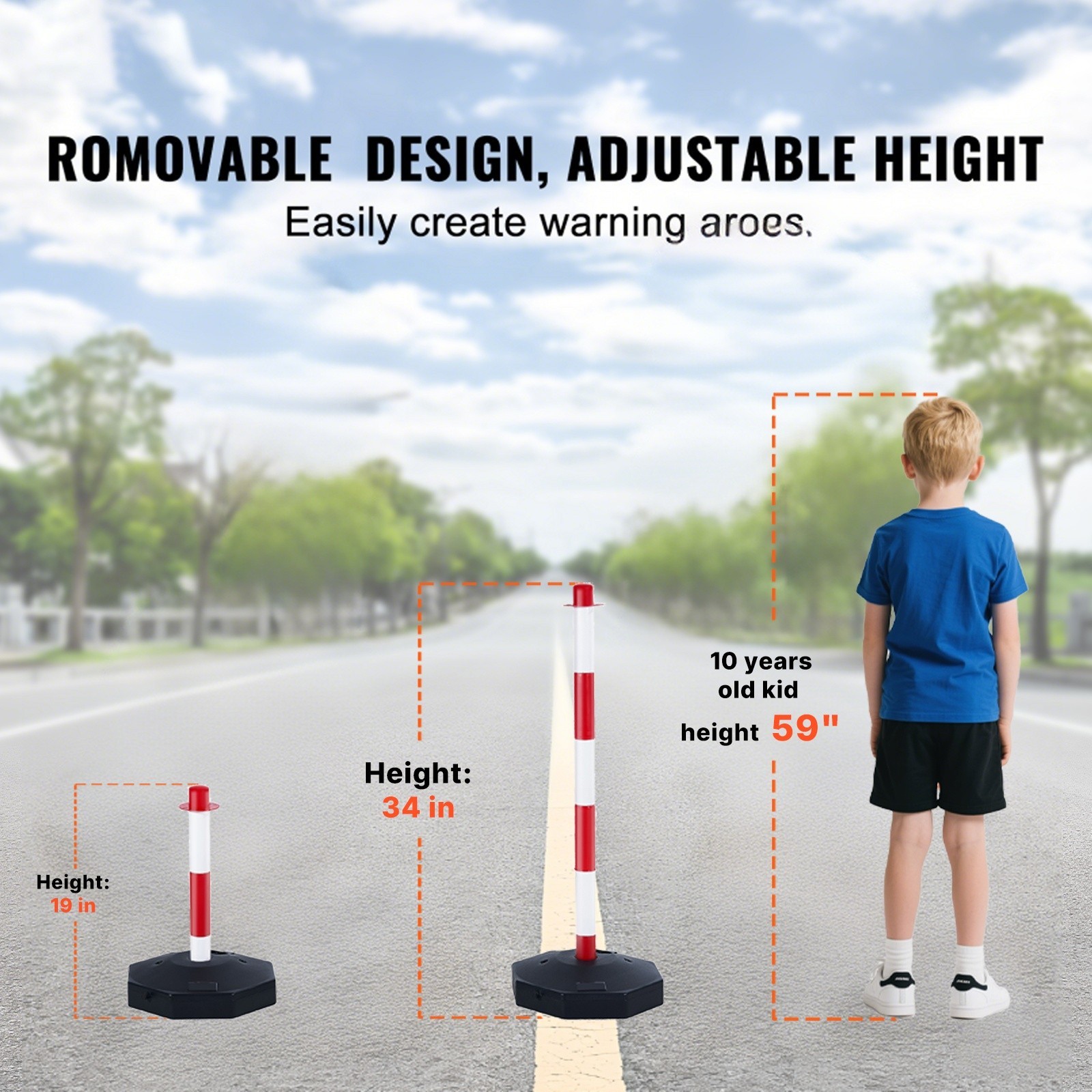 6PCs Traffic Delineator Post Cones with Fillable Base 6.6 FT Chain