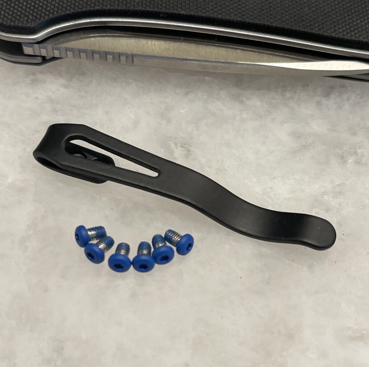 Black Titanium Deep Pocket Clip with Blue Screw Set For CIVIVI Elementum Knife