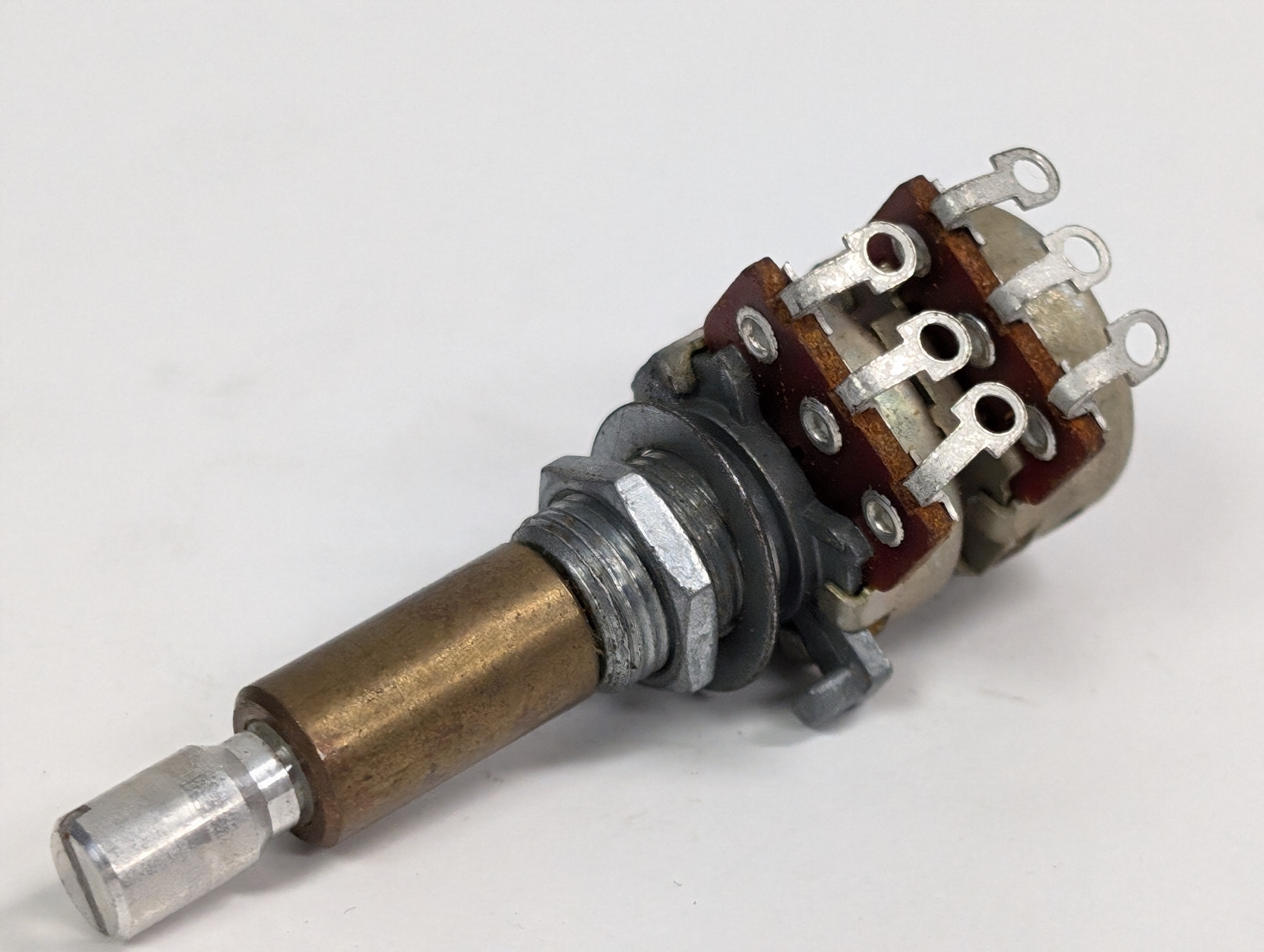 Miniature Dual 20K Ohm Audio Taper Potentiometer. Solder Contacts