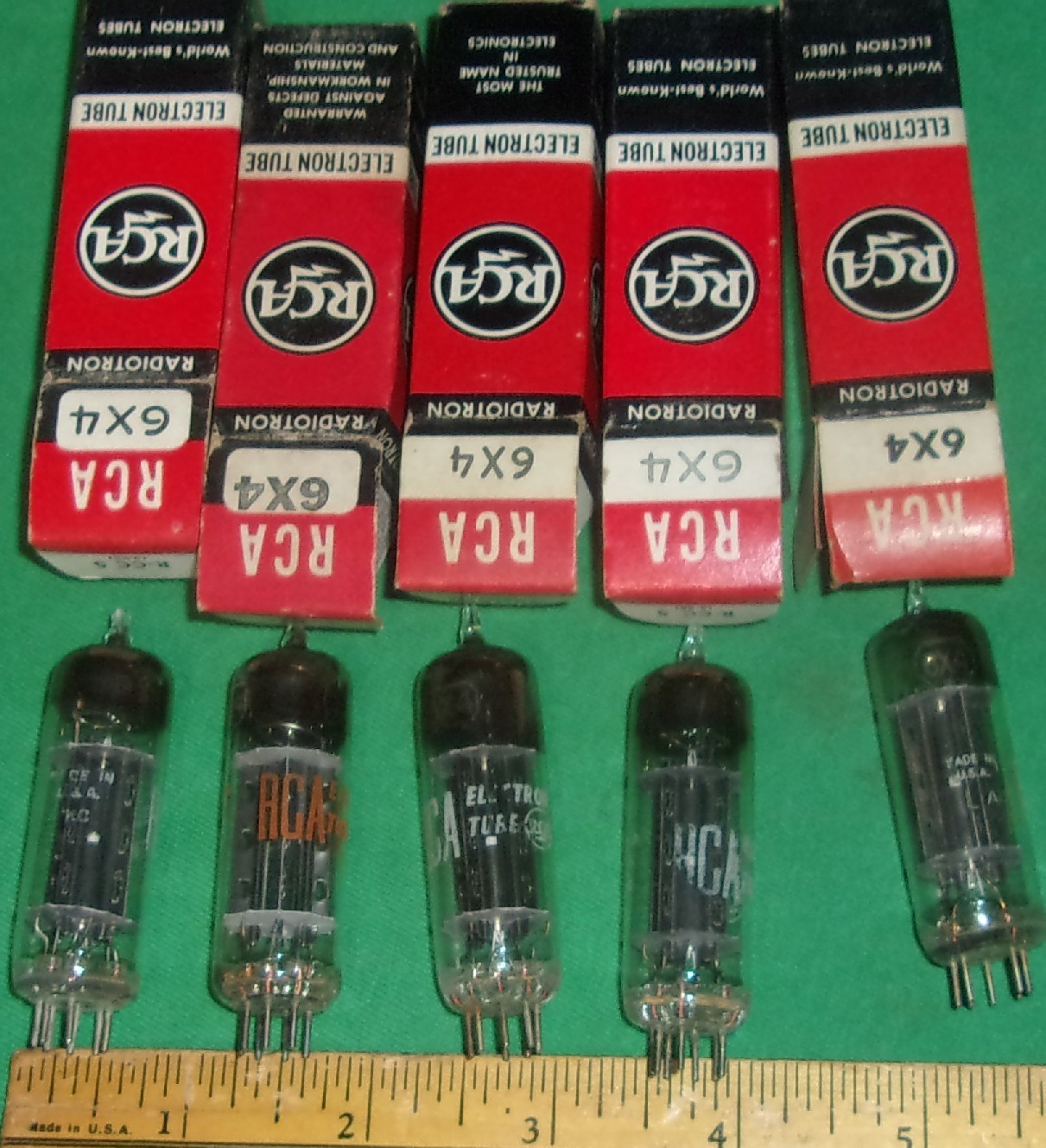(5) RCA 6X4 Full-Wave Rectifier Tubes Hickok Test NOS Readings! w/orig. cartons!