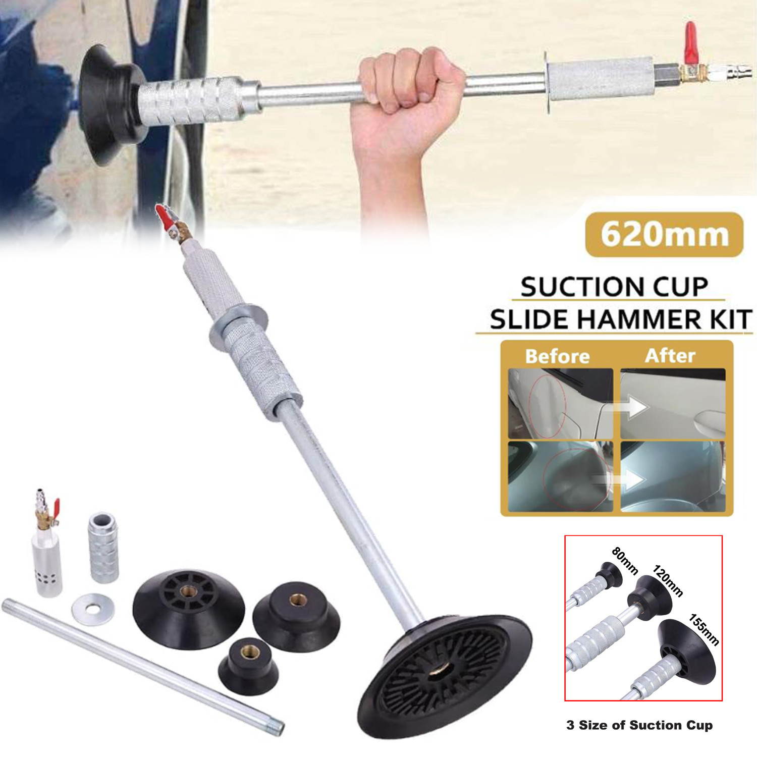 Air Pneumatic Dent Puller Car Auto Body Repair Suction Cup Slide Tool Hammer Kit